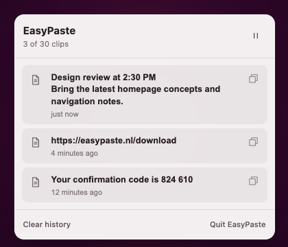 EasyPaste-klembordgeschiedenis op macOS